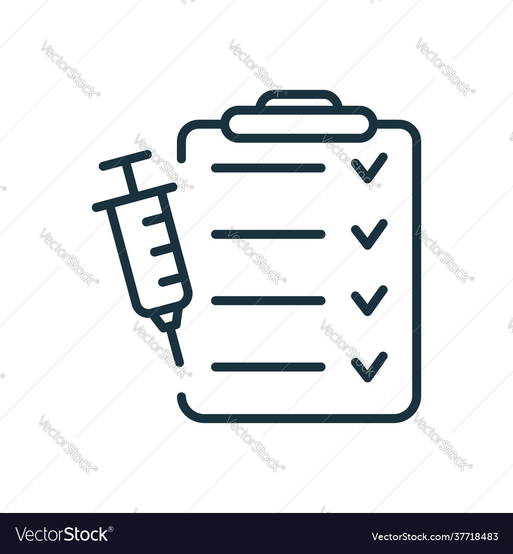 Check list with vaccine report line icon vector image Check list with vaccine report line icon