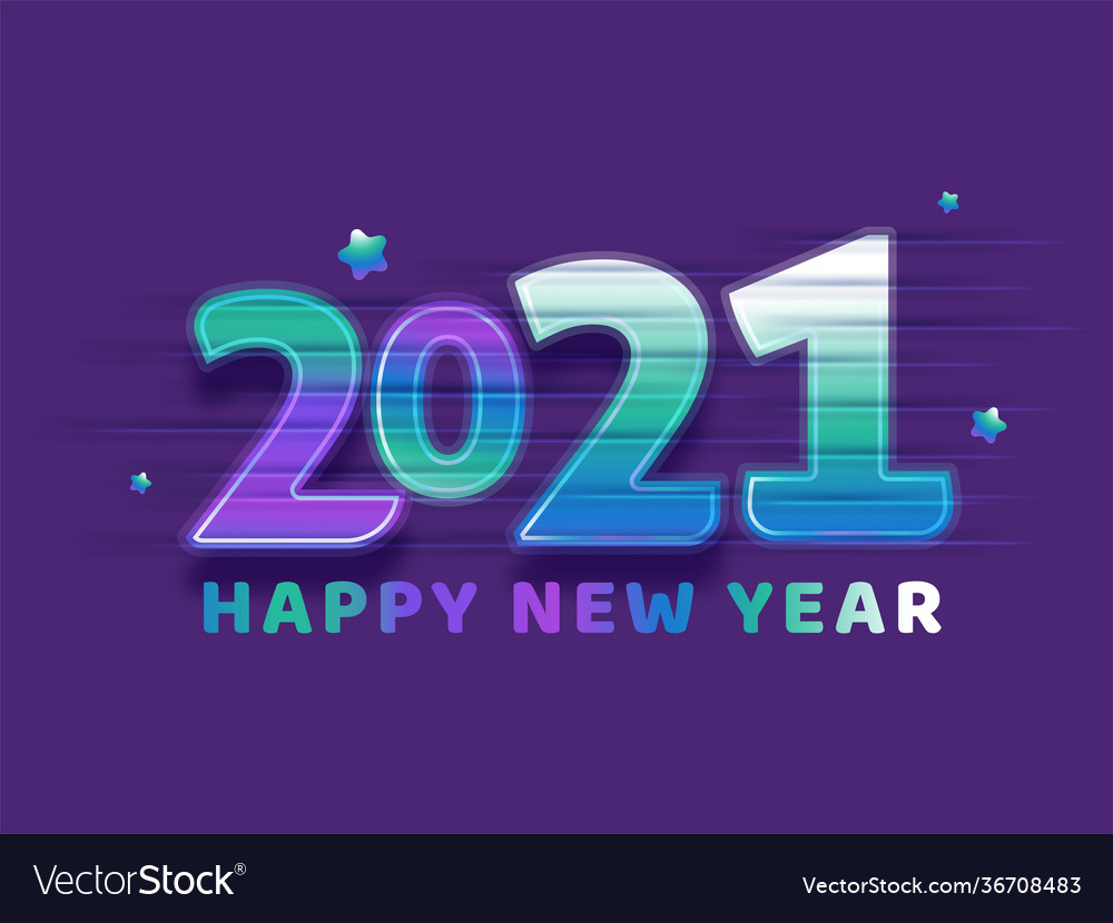 Gradient 2021 happy new year text with glossy