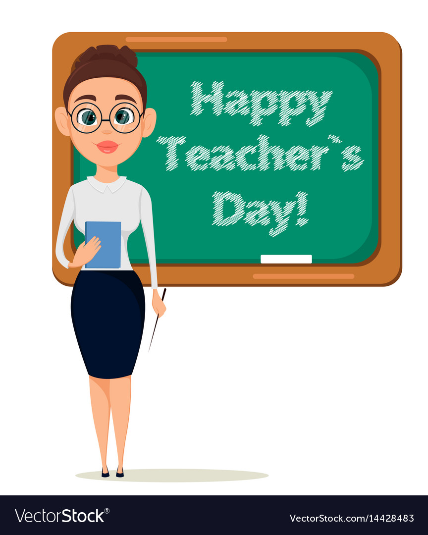 Happy teachers day cute teacher with pointer and Vector Image