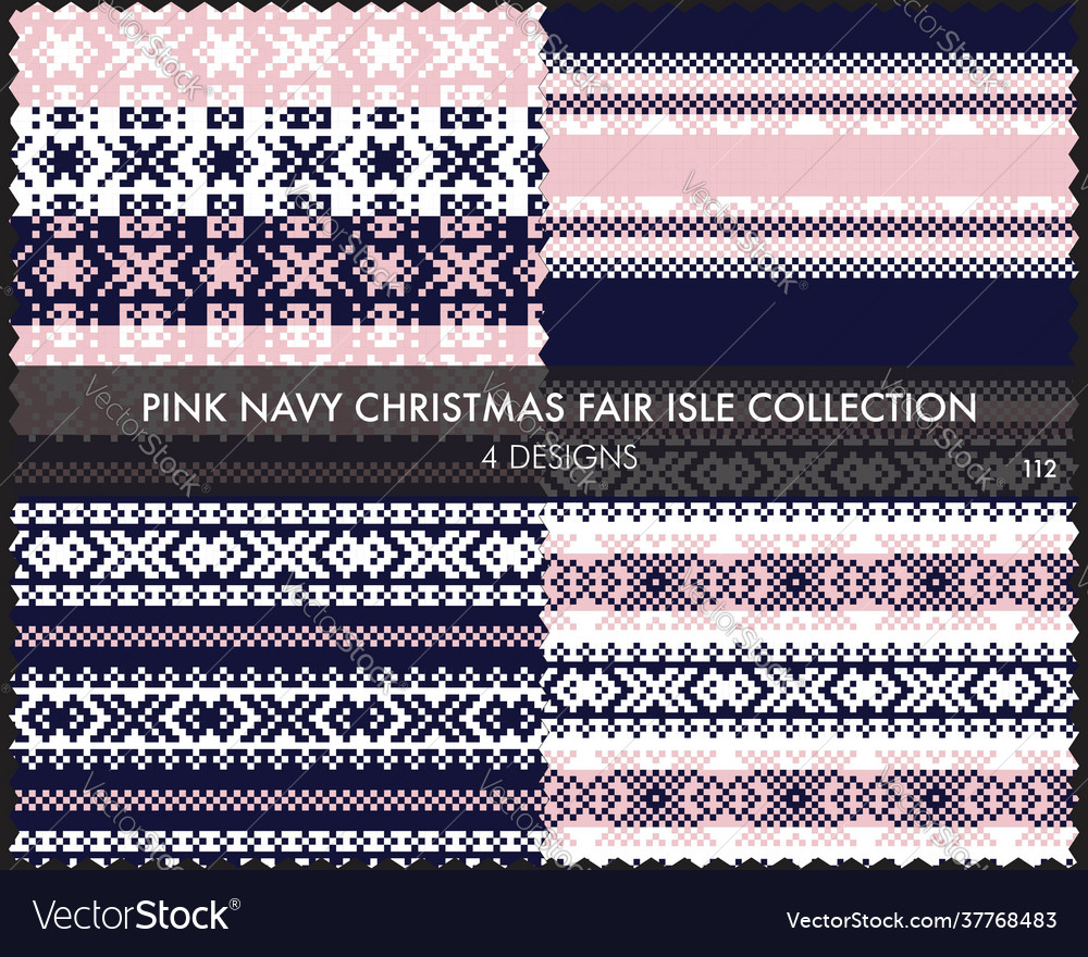 Pink navy christmas fair isle seamless pattern