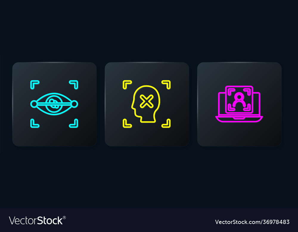 Set line eye scan laptop with face recognition vector image Set line eye scan laptop with face recognition