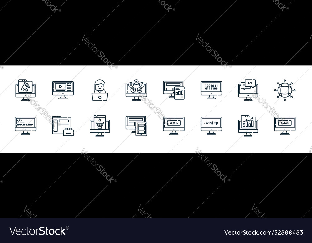 Web development line icons linear set quality vector image Web development line icons linear set quality