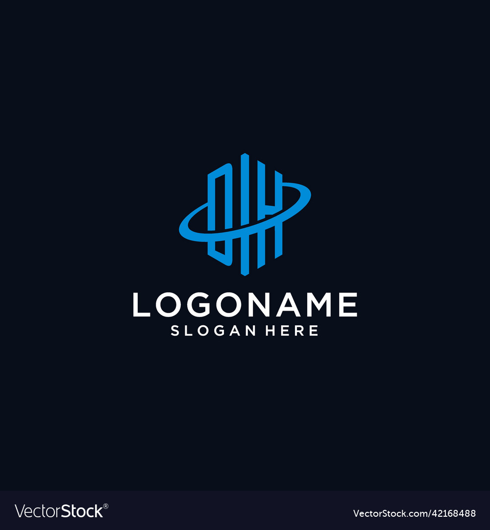 Dh initial monogram logo with hexagonal shape