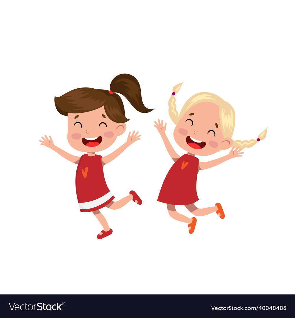 Flat happy girls jumping with fun Royalty Free Vector Image