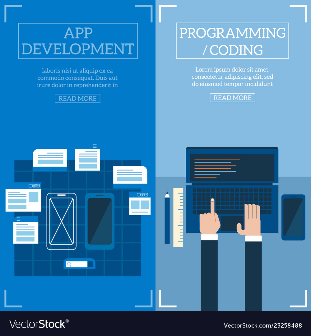 Flat software apps development concept set