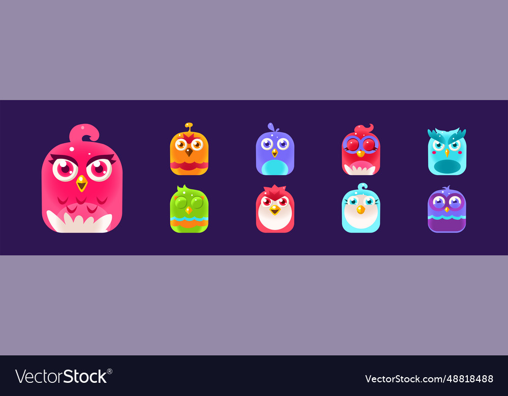 Funny birds app rounded icon for game design Vector Image