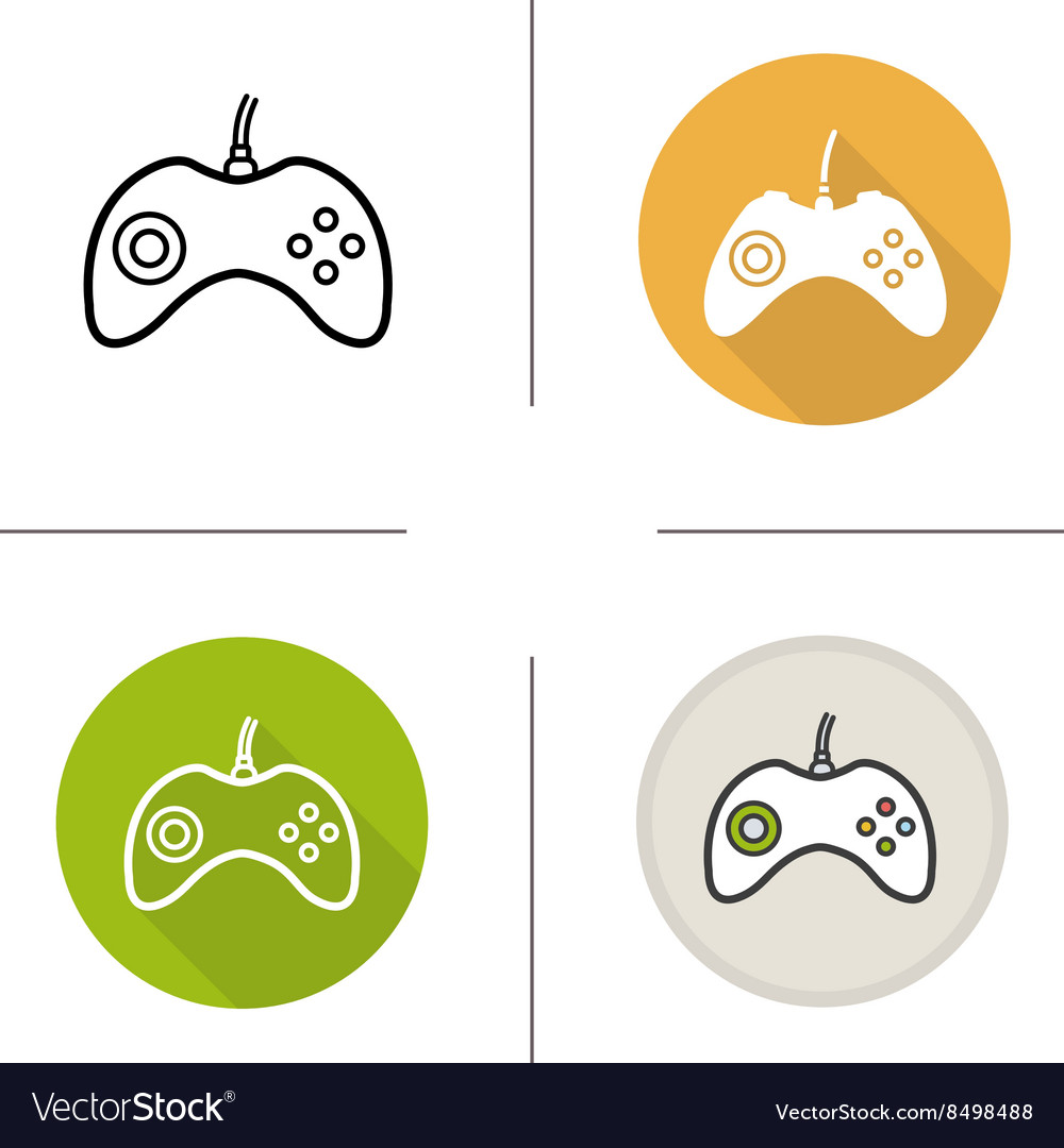 Gamepad flat design linear and color icons set