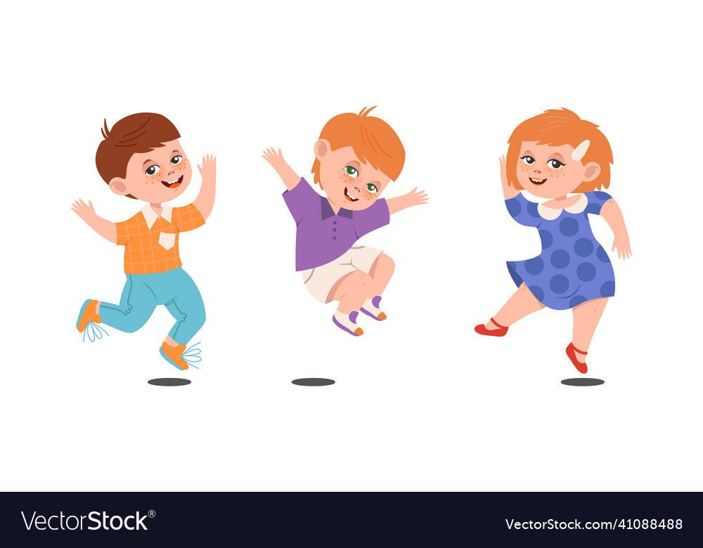 Happy kids dancing and jumping set energetic Vector Image