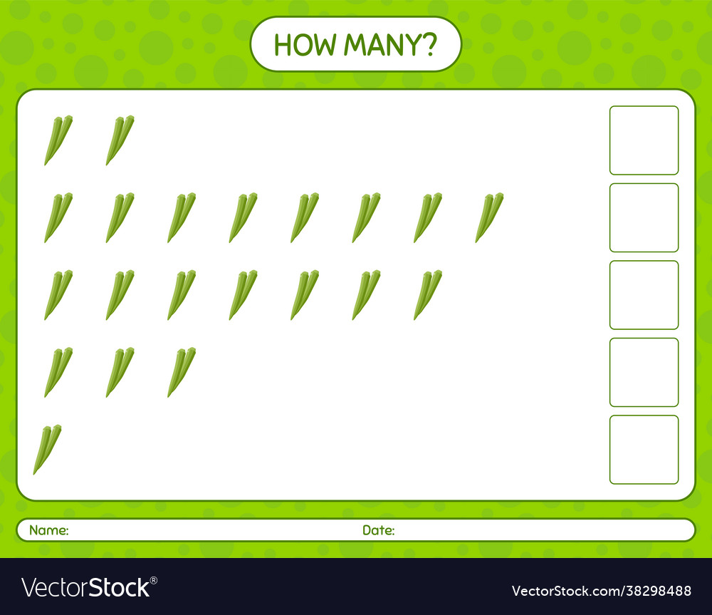 How many counting game with okra worksheet vector image How many counting game with okra worksheet