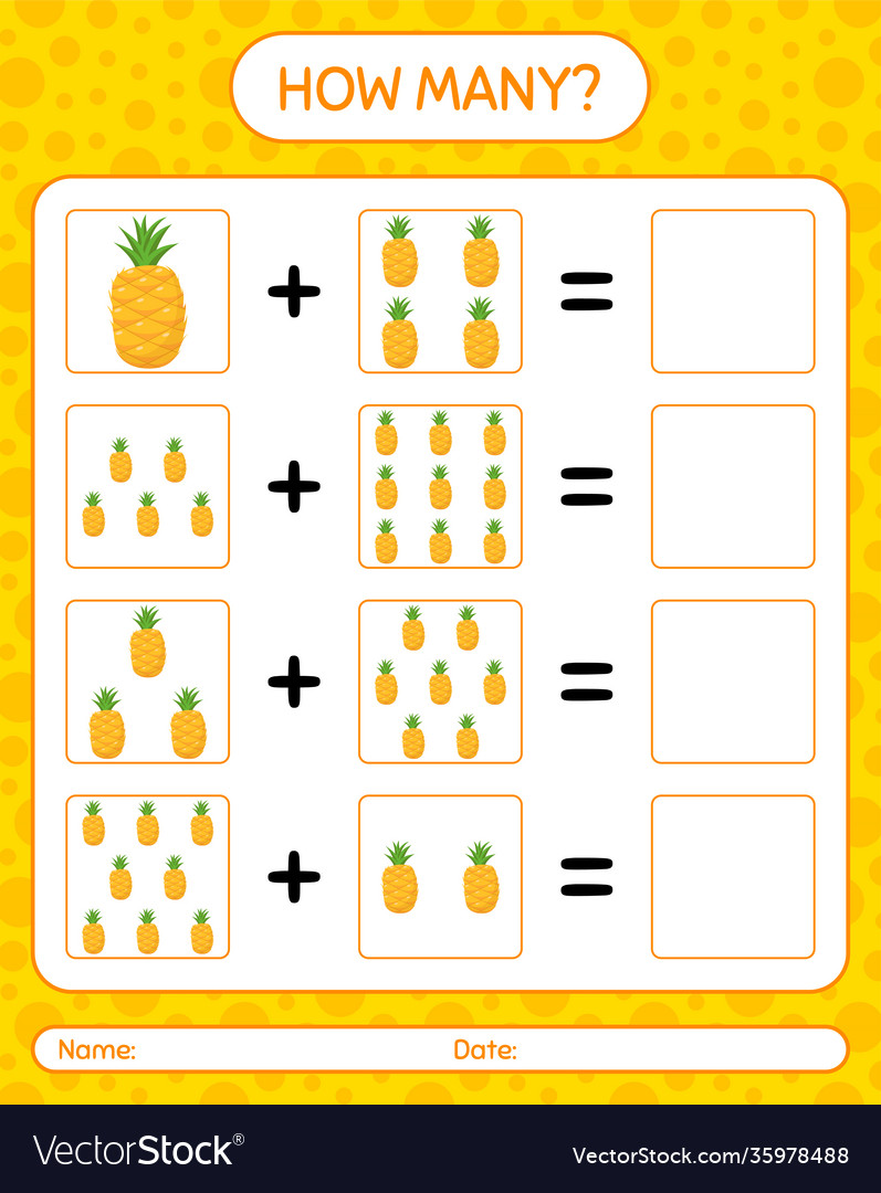 How many counting game with pineapple worksheet