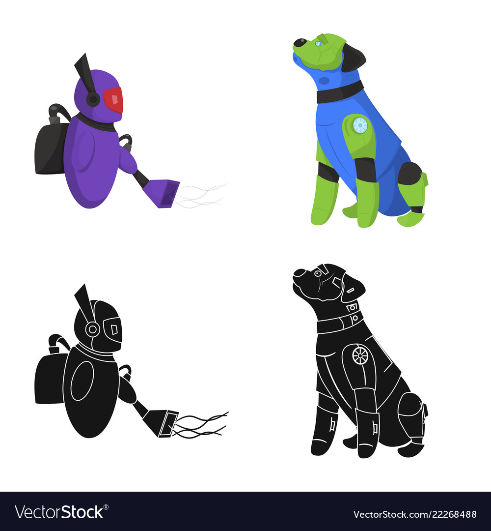 Isolated object of robot and factory sign set vector image Isolated object of robot and factory sign set