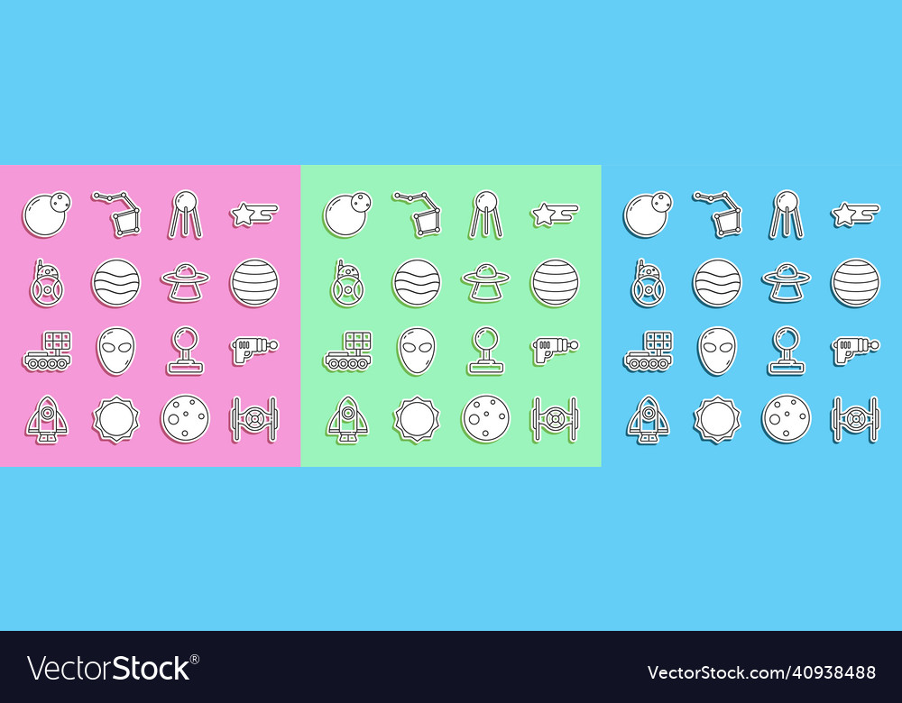 Set line cosmic ship ray gun planet venus