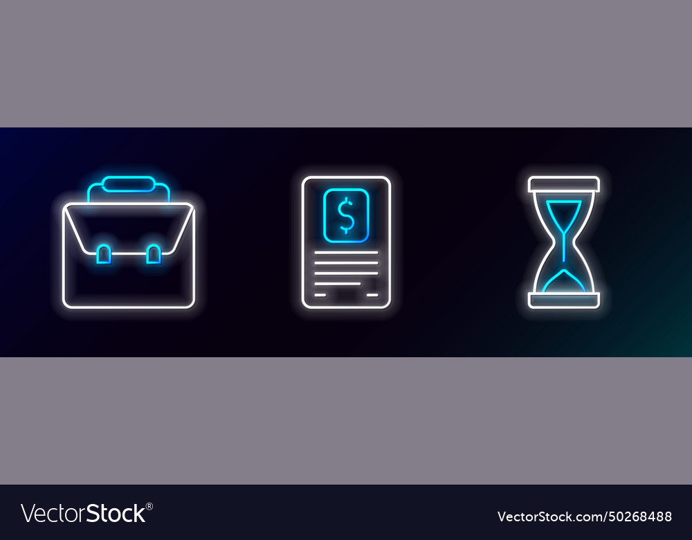 Set line old hourglass briefcase and business