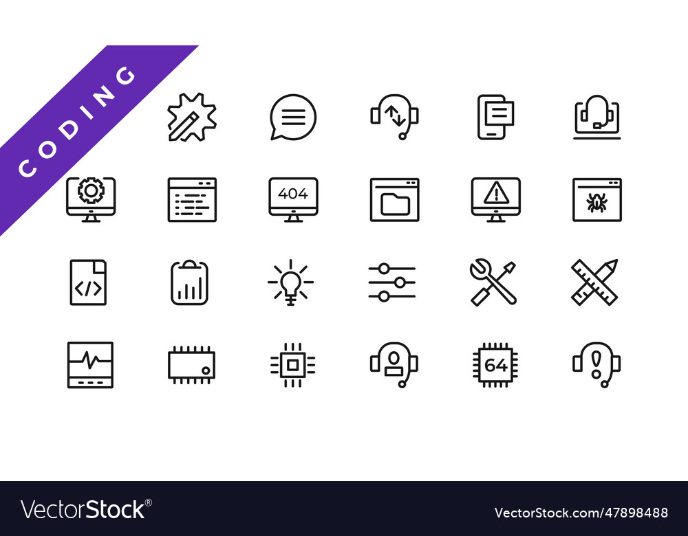 Set of web development amp coding icons line vector image Set of web development amp coding icons line