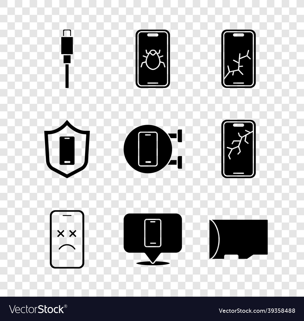 Set usb cable cord system bug on mobile vector image Set usb cable cord system bug on mobile