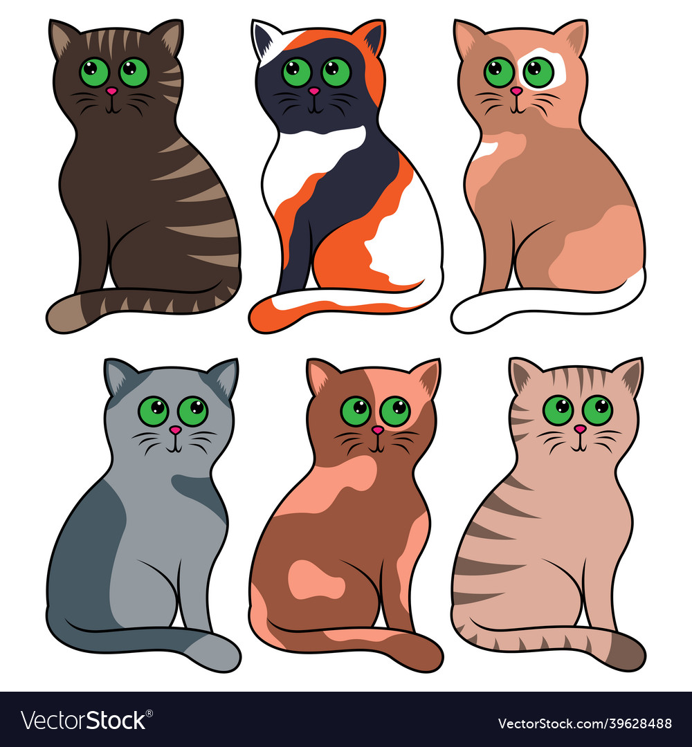 Sechs lustige Cartoon Katzen