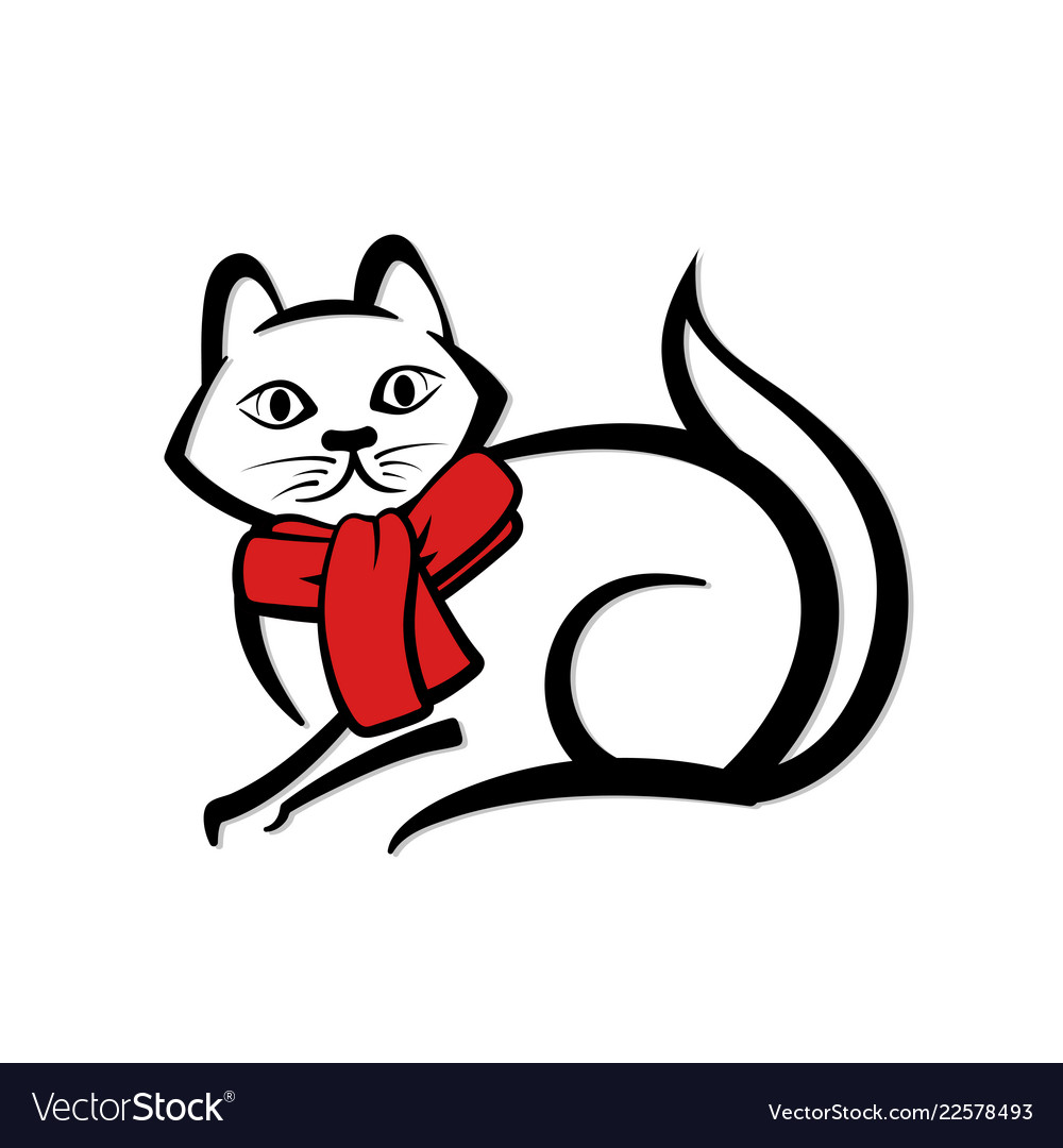 Abstract icon of a cat with red scarf