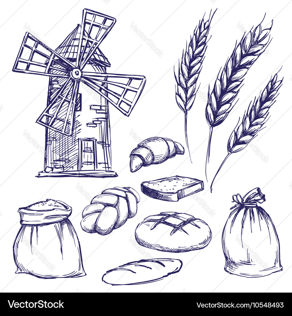 Bread bakery set hand drawn Royalty Free Vector Image