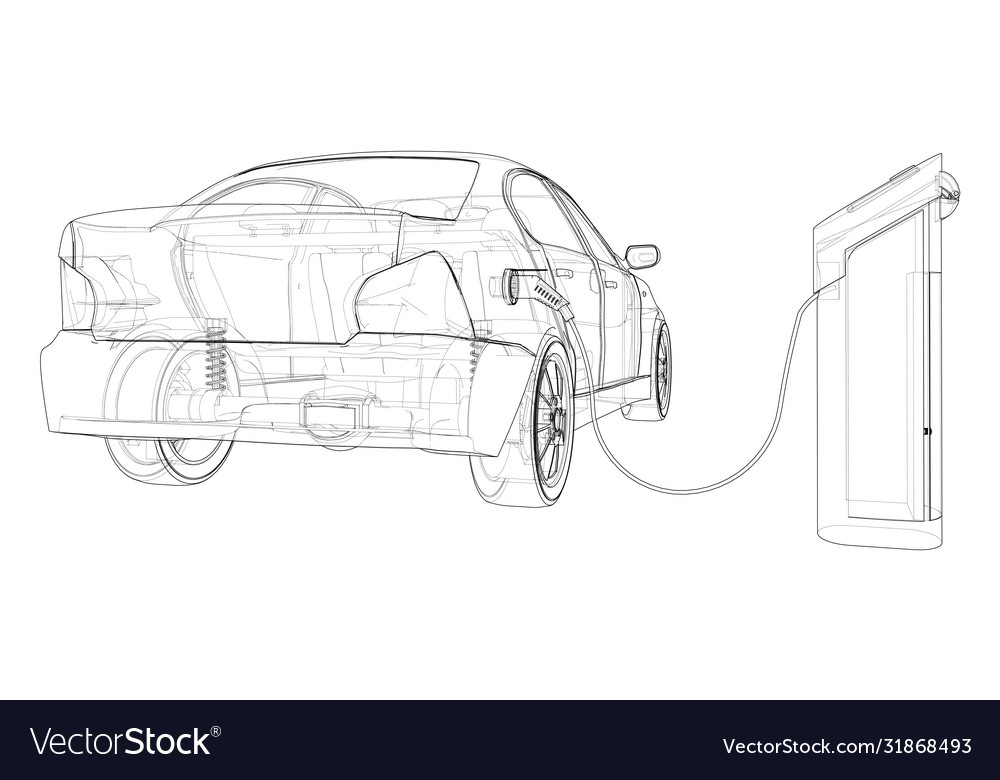 Electric Vehicle Charging Station Sketch Vector Image