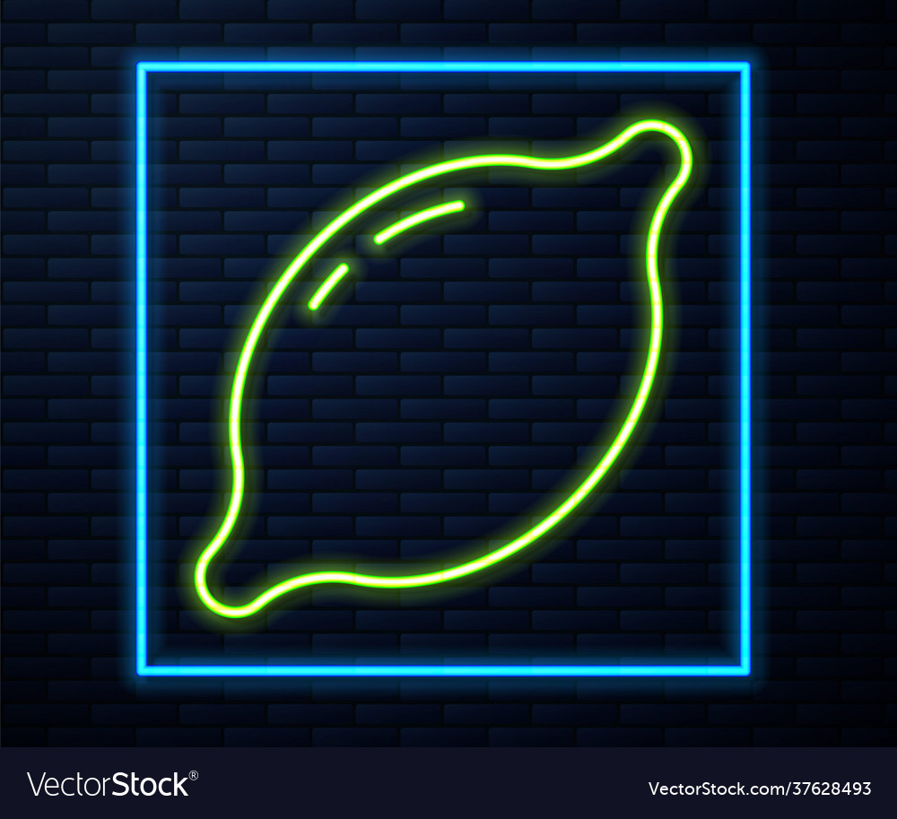 Glowing neon line lemon icon isolated on brick