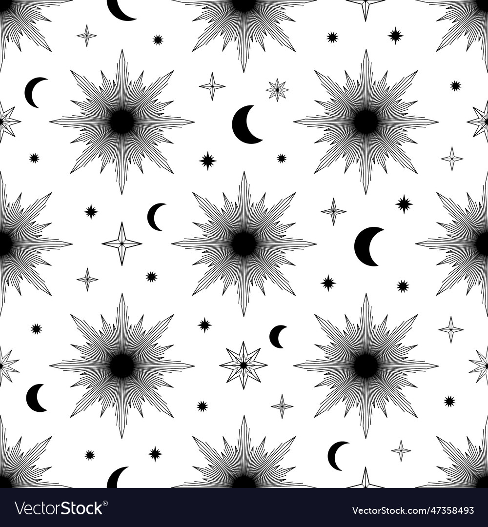 Hand drawn seamless pattern of sun moon sunburst Vector Image