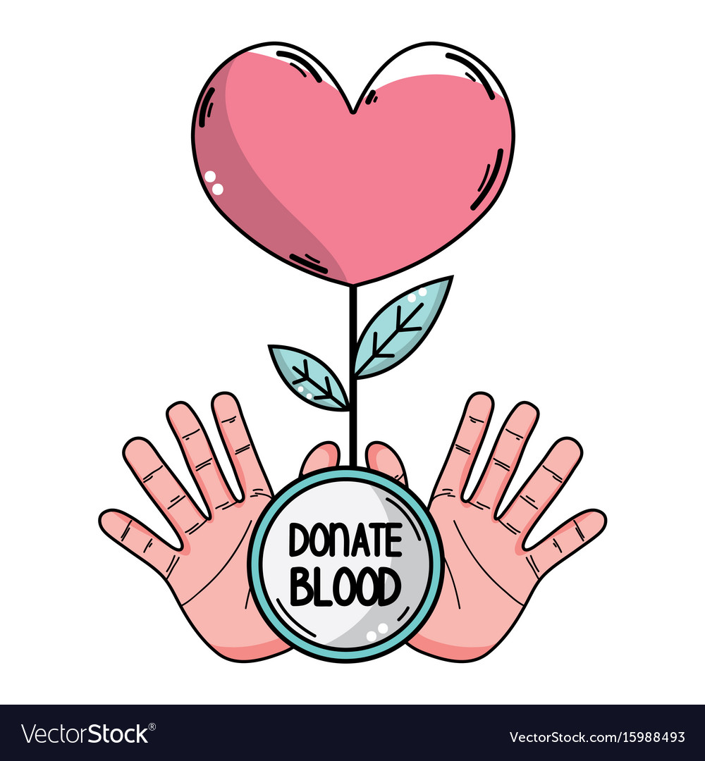 Hands with heart plant to blood donation symbol