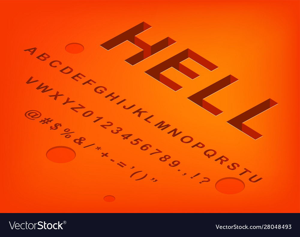 Hell alphabet isometric 3d font design three