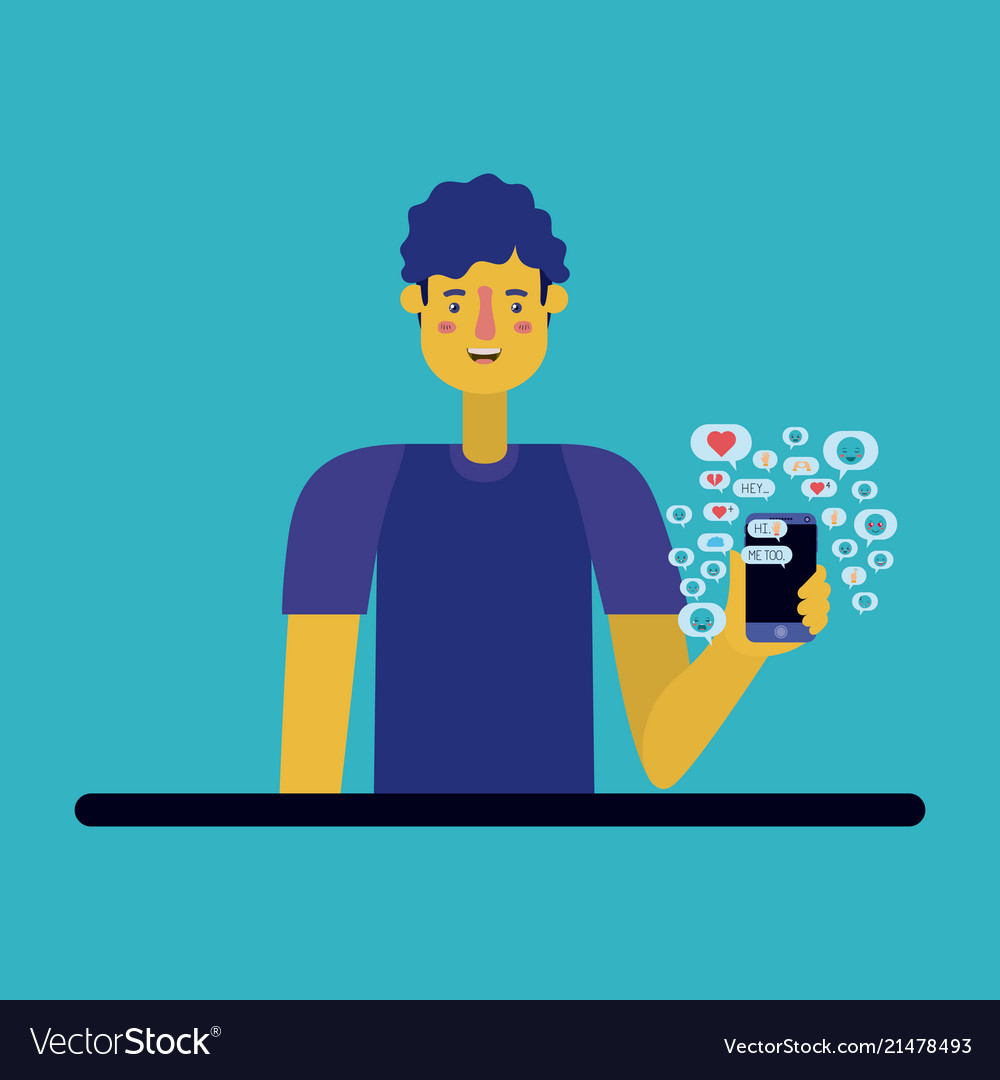Man chating with smartphone