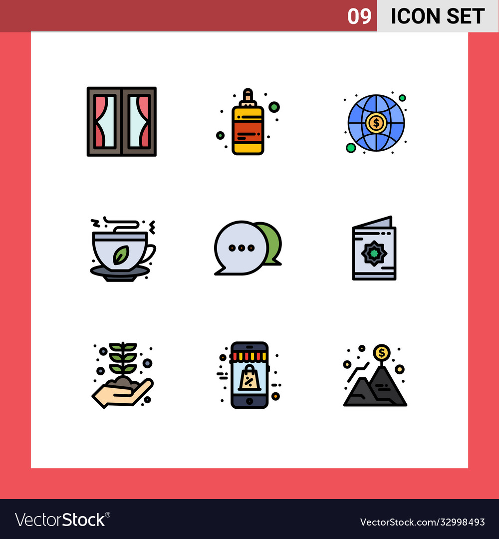 Modern set 9 filledline flat colors pictograph