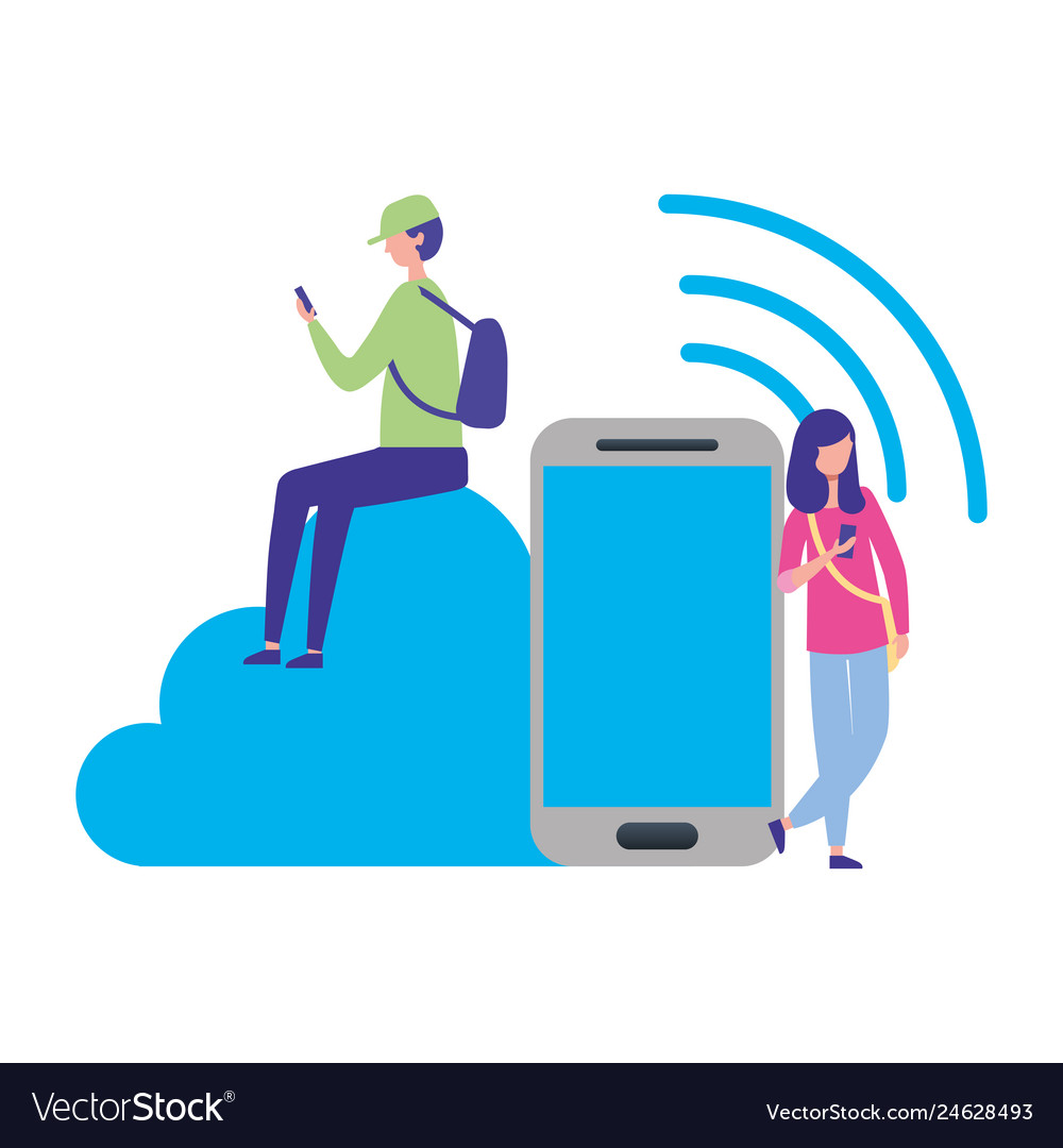 People using smartphone connection cloud computing