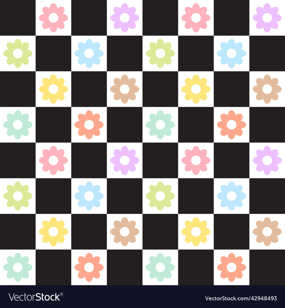 Seamless pattern of chess print with flower vector image Seamless pattern of chess print with flower