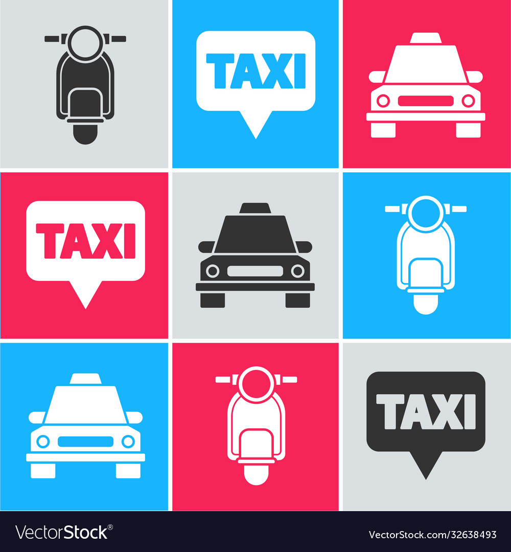 Set scooter map pointer with taxi and car vector image Set scooter map pointer with taxi and car