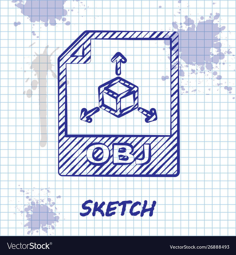 Sketch line obj file document download button vector image Sketch line obj file document download button