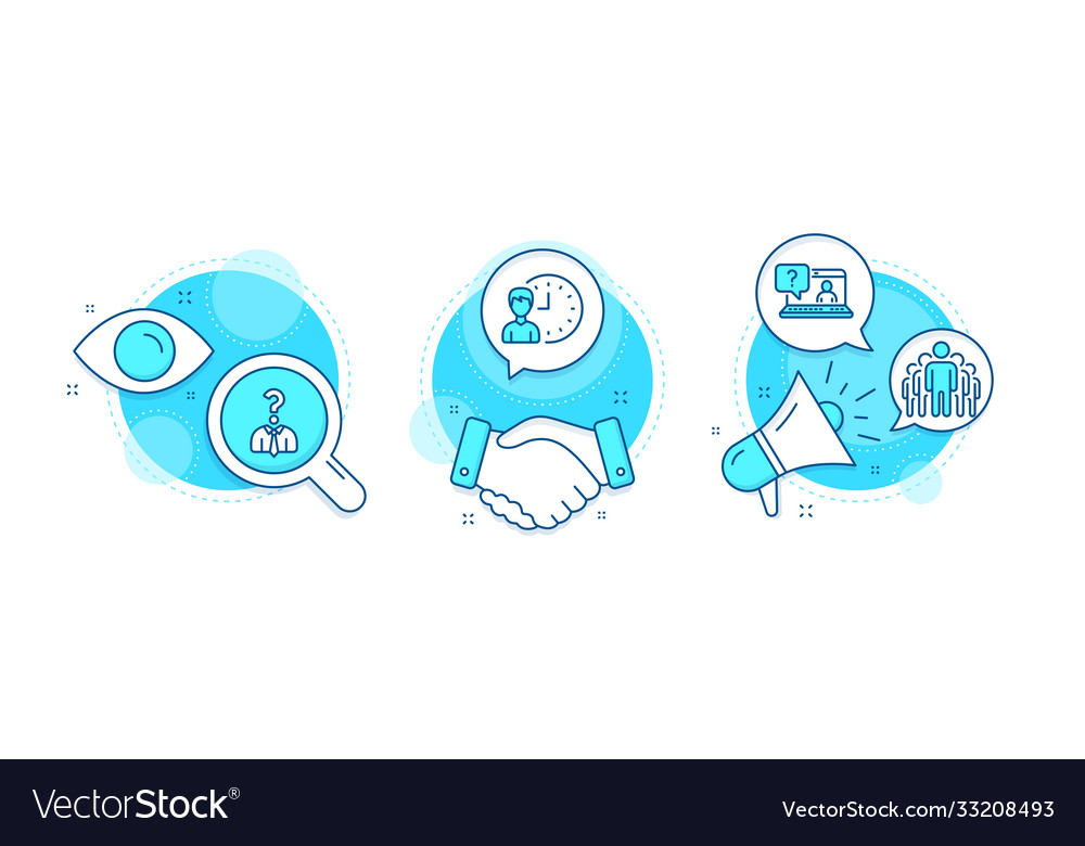 Working hours group and faq icons set hiring Vector Image Working hours group and faq icons set hiring