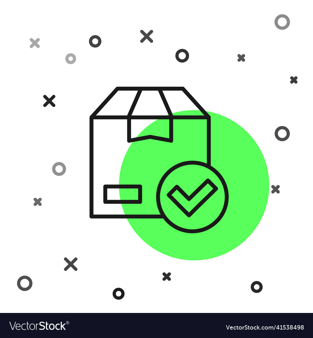 Black line package box with check mark icon vector image Black line package box with check mark icon