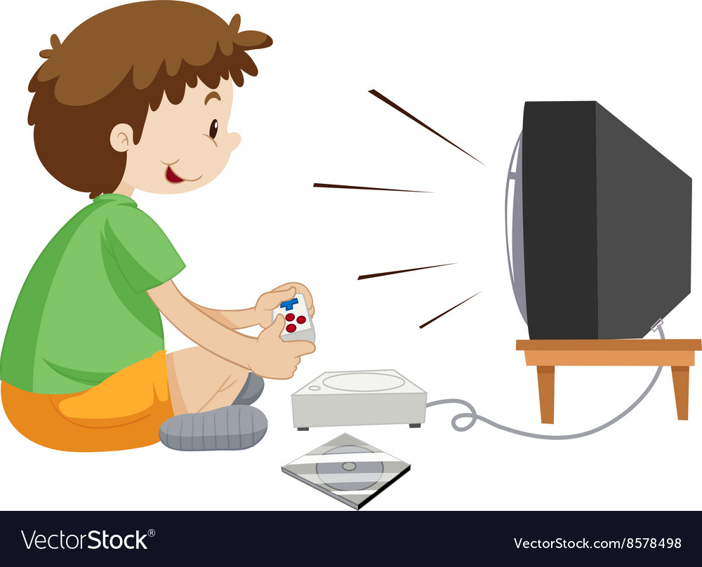 Boy playing vdo game alone Royalty Free Vector Image