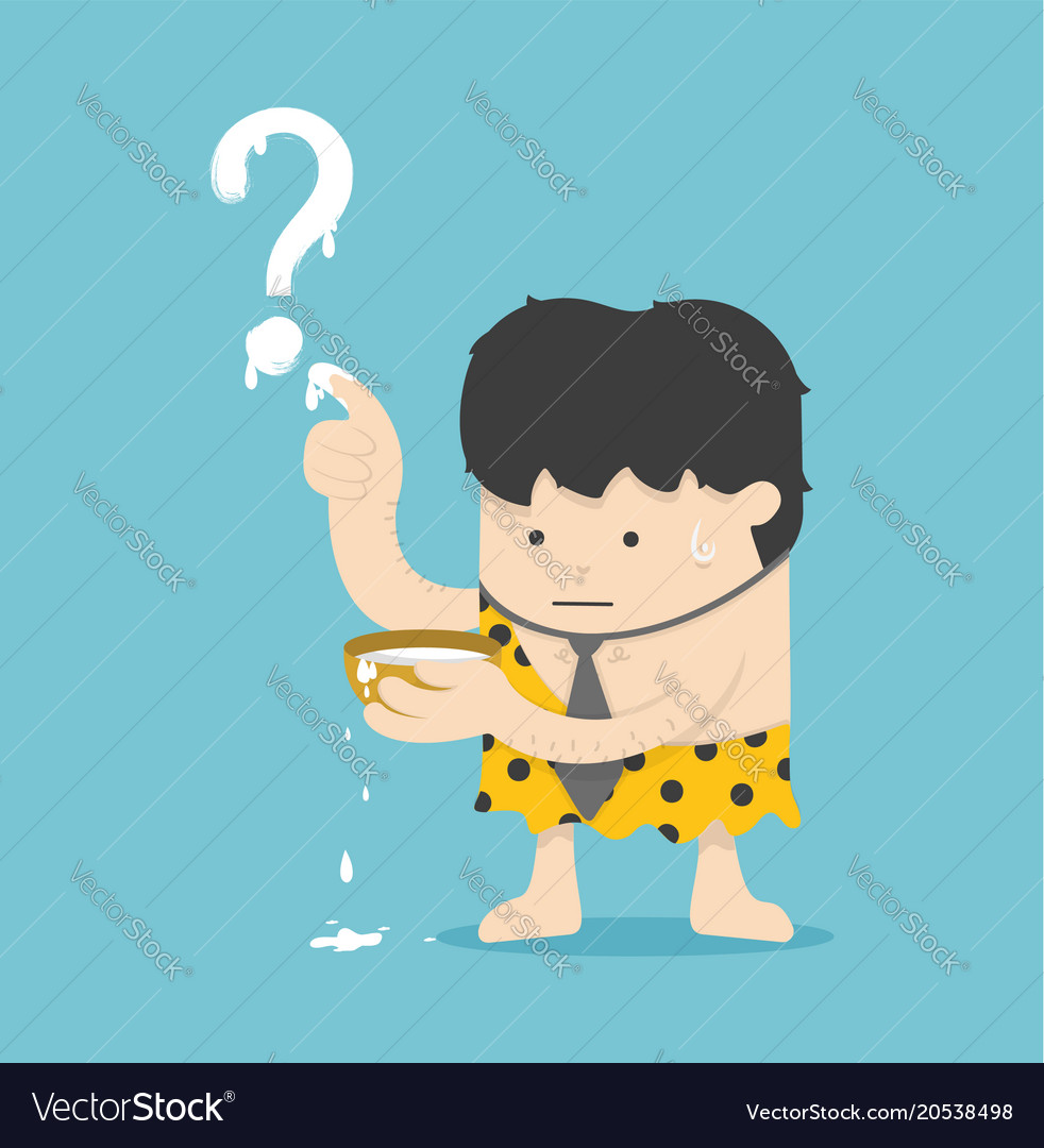 Businessman of the stone age with question mark
