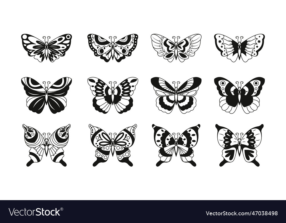 Butterfly tattoo black moth outlines Royalty Free Vector