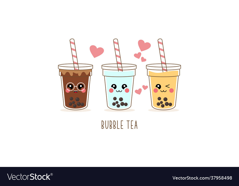 Cute boba milk tea cartoon characters set