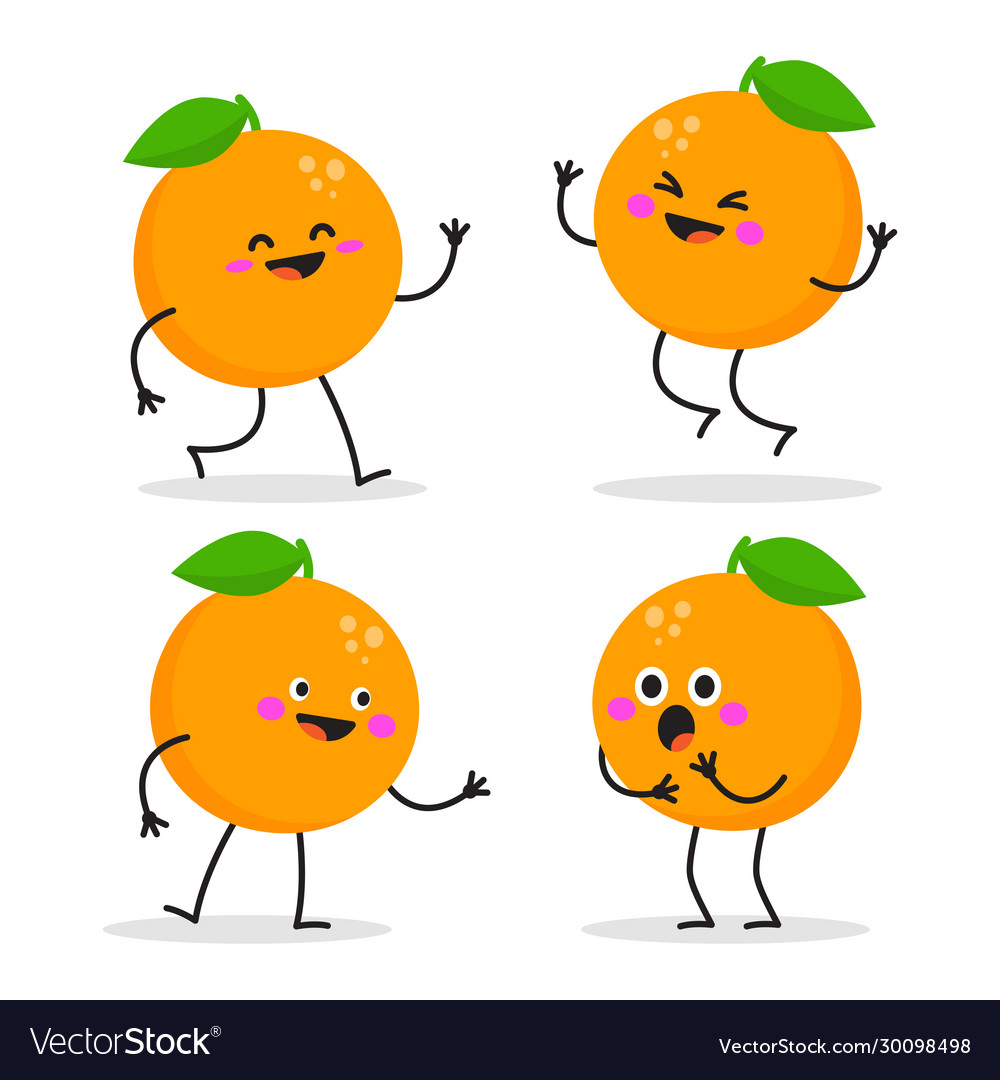 Cute cartoon orange character set Royalty Free Vector Image