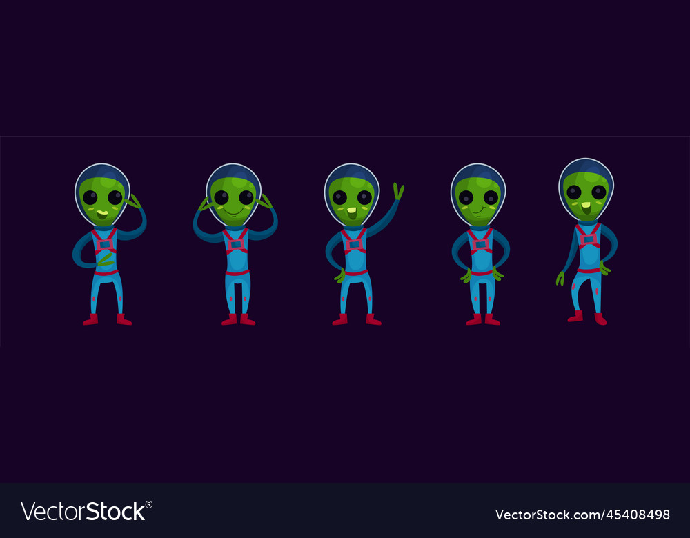 Cute green aliens in space suits with friendly vector image Cute green aliens in space suits with friendly