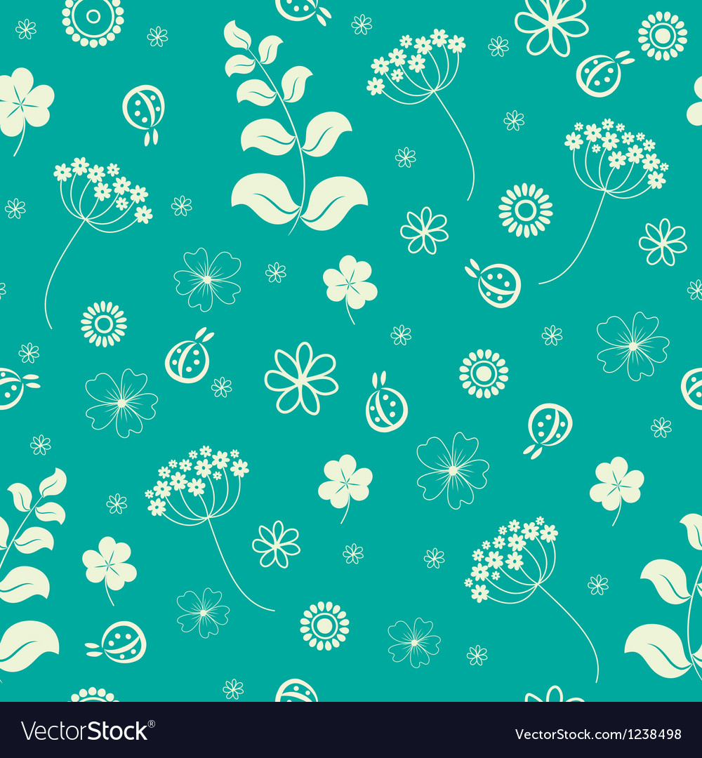 Garden flowers and herbs seamless background