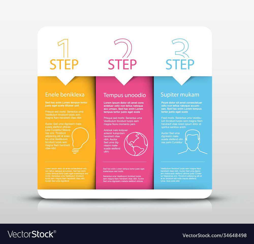 Instrucions table with three steps template vector image Instrucions table with three steps template