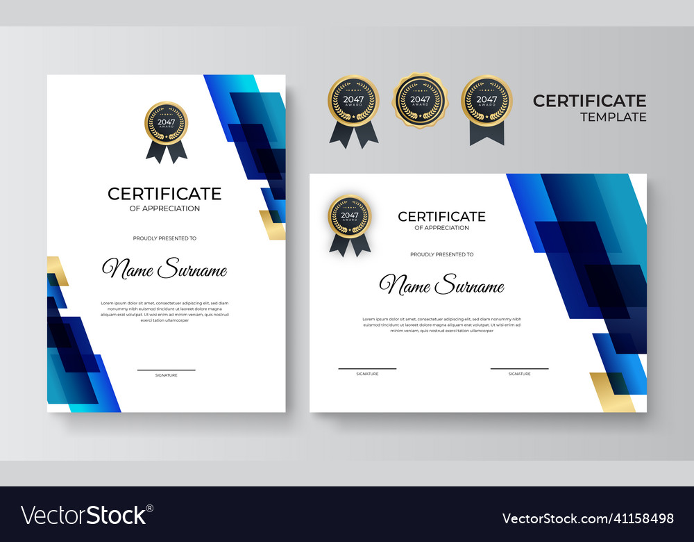 Professional navy blue certificate template Vector Image