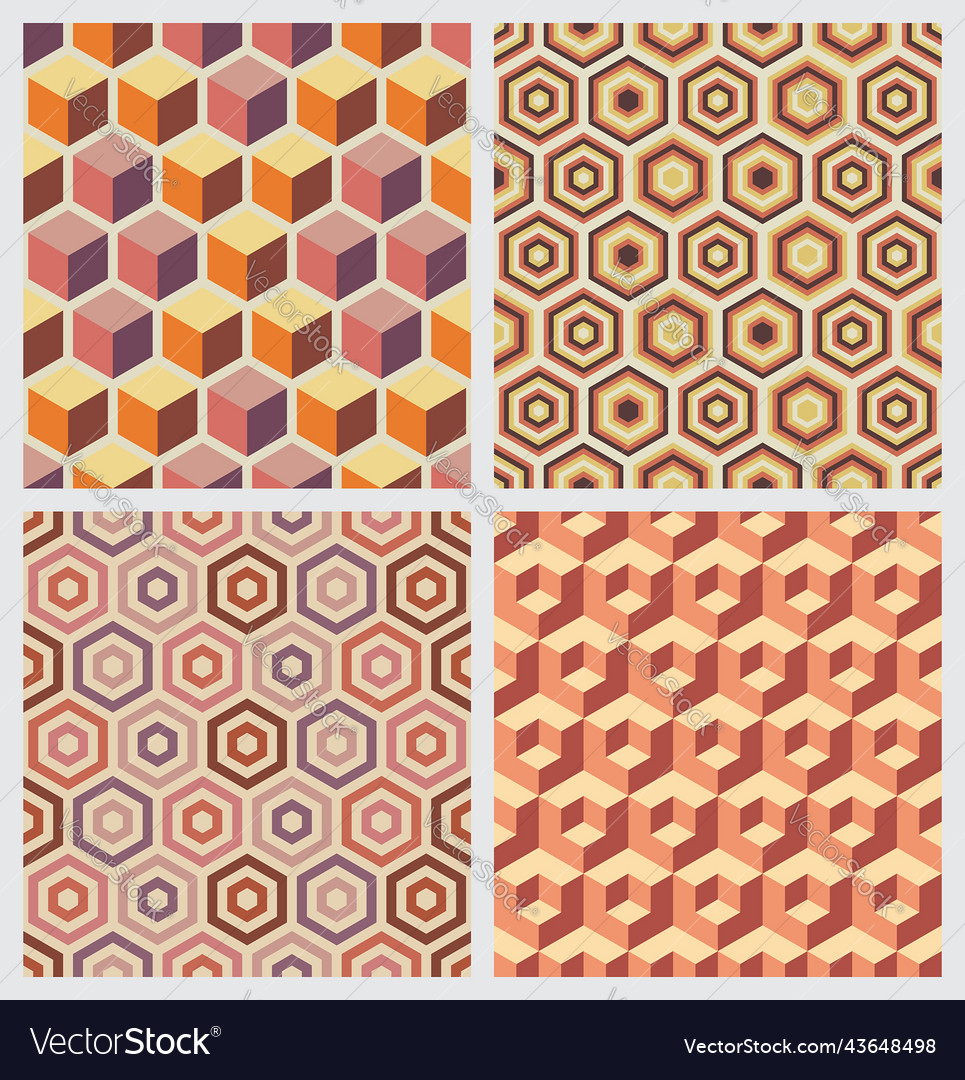 Seamless patterns geometry hexagons retro color vector image Seamless patterns geometry hexagons retro color
