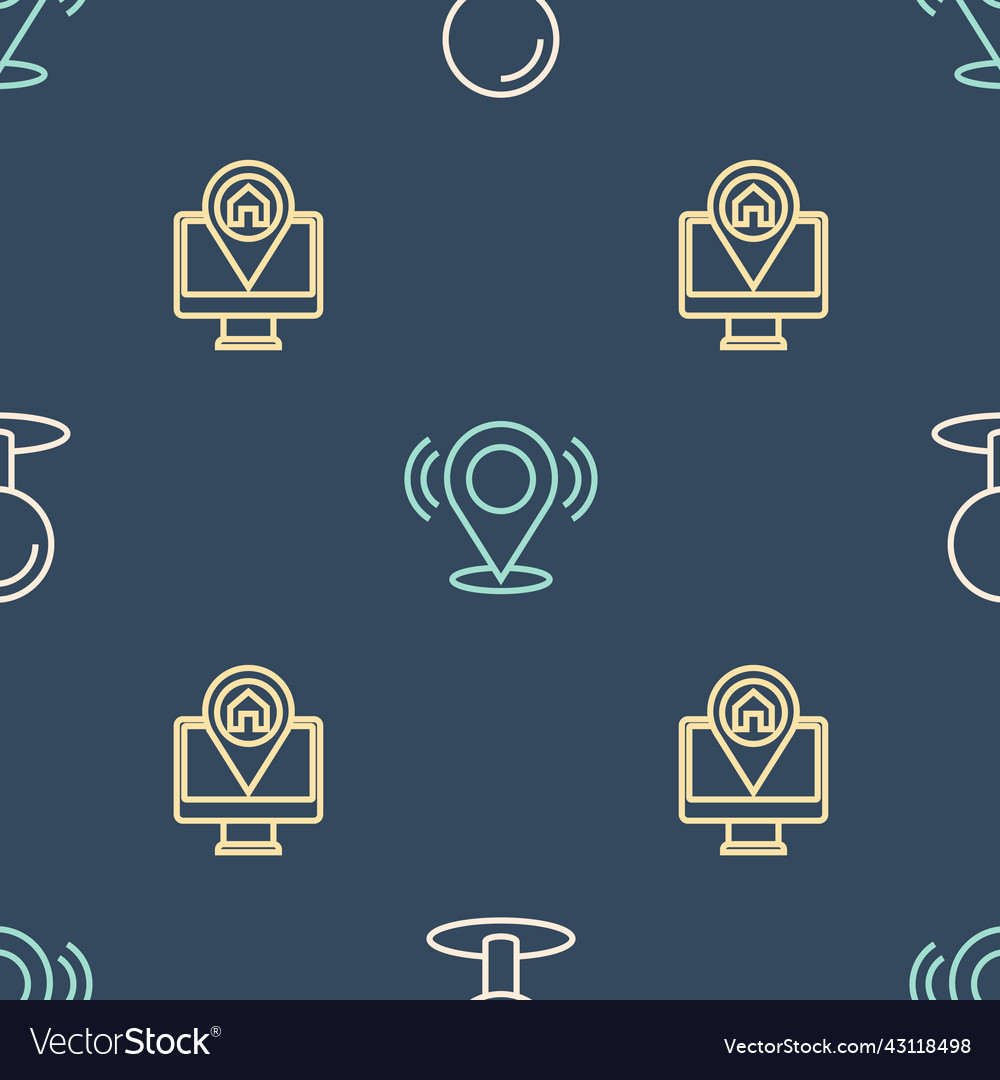 Set line push pin monitor with map location vector image Set line push pin monitor with map location