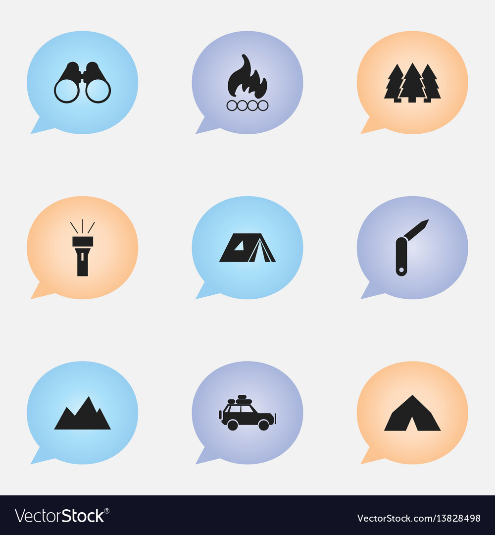 Set of 9 editable camping icons includes symbols