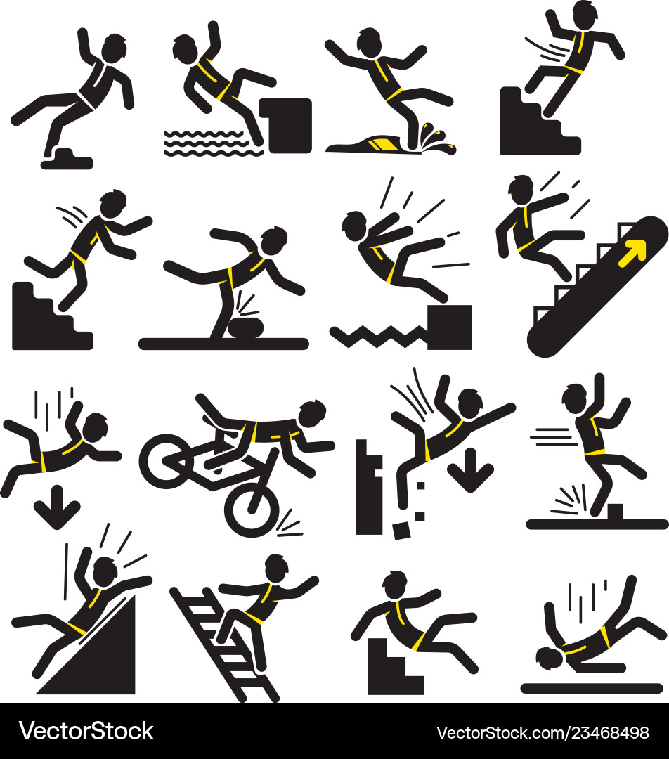 Set of falling man in warning signs Royalty Free Vector