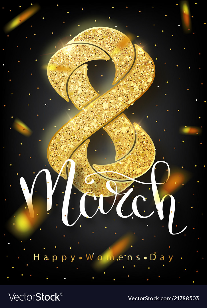 8 march gold glitter for women day greeting card