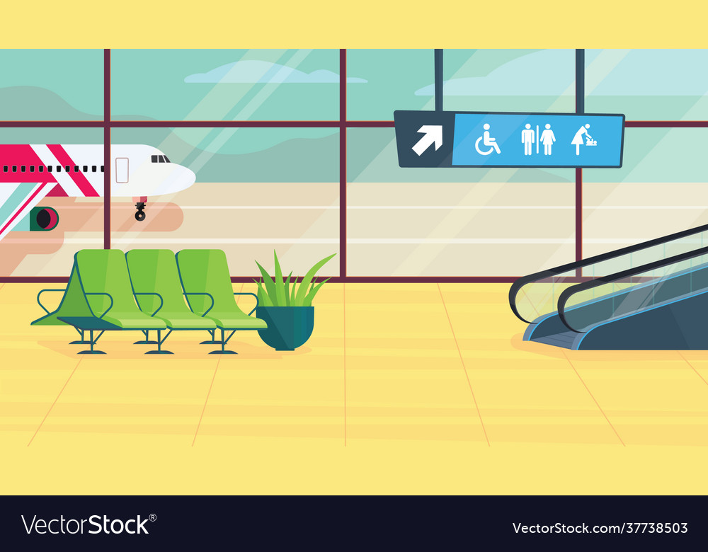 Airport waiting hall interior banner flat design